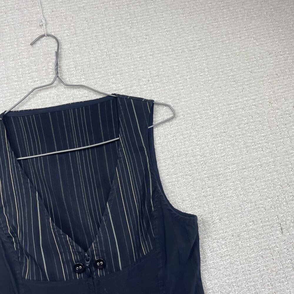 VTG Tailored Waistcoat Vest Dark Academia Steampunk Black Pin Stripe Wom Sz 6 - Picture 3 of 11